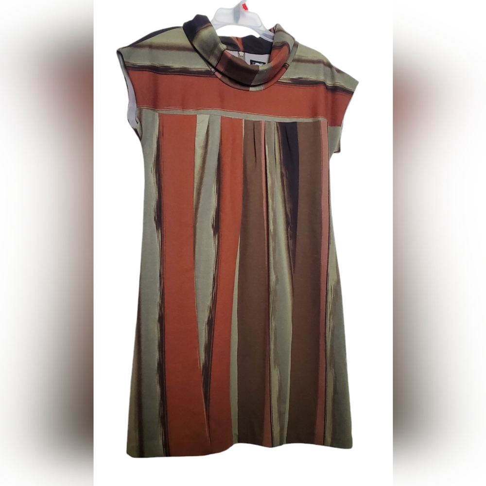 Jax Casual Olive‎ Green Brown Stripped Womens Dress Size 6 RN#58011